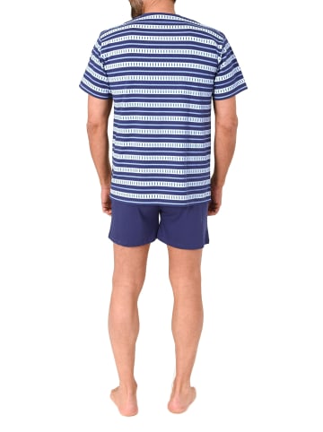 NORMANN Kurzarm Schlafanzug Shorty Pyjama Streifen in blau