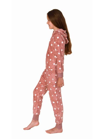 NORMANN Jumpsuit Schlafanzug Overall Coralfleece Tupfen - 76795 in rosa