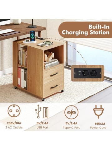 COSTWAY Beistelltisch mit Rollen 60 x 40 x 65,5 cm in Hellbraun