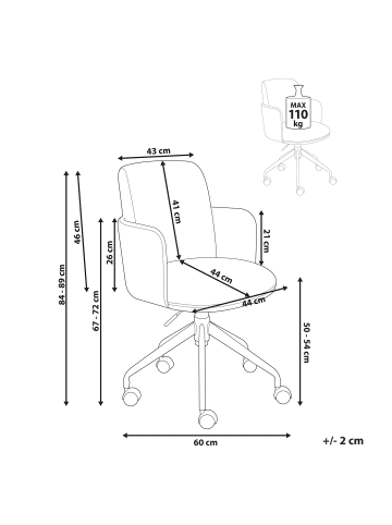 Beliani Bürostuhl DRYDEN in Braun/Weiß - (W) 60 x (H) 84 x (L) 60 cm