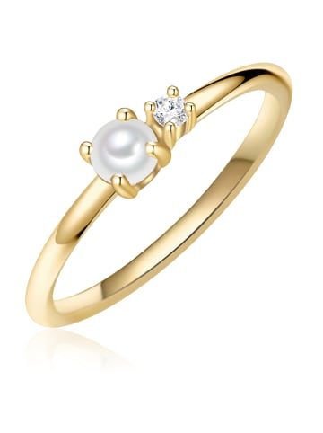 Glanzstücke München Ring aus Sterling Silber mit Zirkonia Süßwasser-Zuchtperle in gelbgold