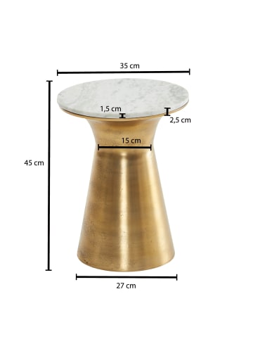 KADIMA DESIGN Beistelltisch | Marmor Weiß, 35x35x45cm, Gold, Rund