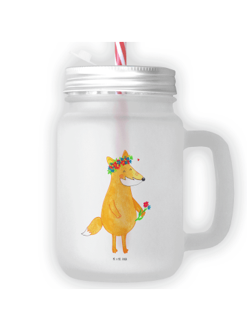 Mr. & Mrs. Panda Trinkglas Fuchs Blumen ohne Spruch in Transparent