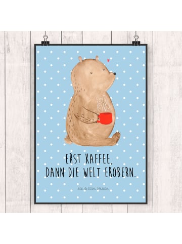 Mr. & Mrs. Panda Bild Bär Kaffee mit Spruch in Blau Pastell