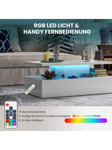 COSTWAY Couchtisch mit LED 110x60x40cm in Weiß