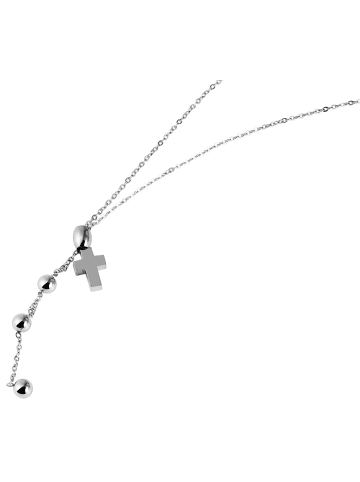 Adeliás Damen Halskette – Ankerkette Kreuz aus Edelstahl 45+5 in silber