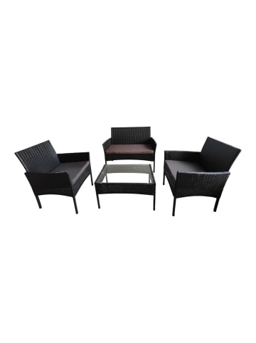 relaxdays 4-tlg. Gartenmöbel-Set "Rattan" in Schwarz