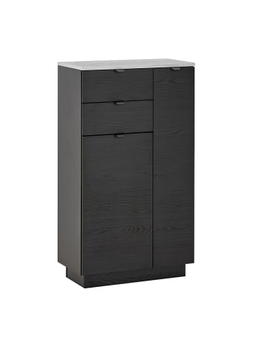home24 home24 Midischrank aus beschichteter Spanplatte in Schwarz Struktur / Marmor Hell Dekor, 60 x 106 x 32 cm in Schwarz