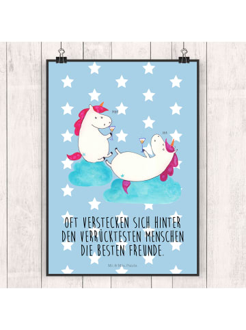 Mr. & Mrs. Panda Bild für Wand Einhorn Sekt mit Spruch in Blau Pastell