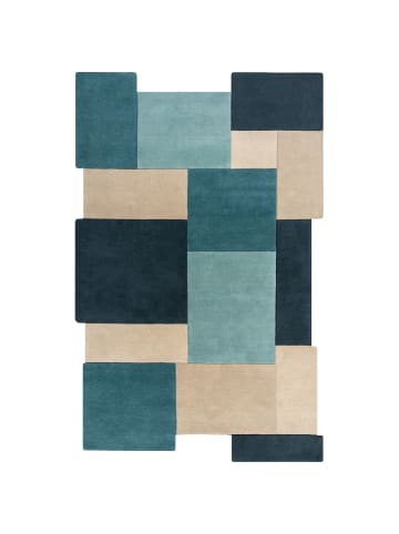 KADIMA DESIGN Wollteppich handgetuftet, geometrisch, rutschfest, Teppich Wolle in Türkis