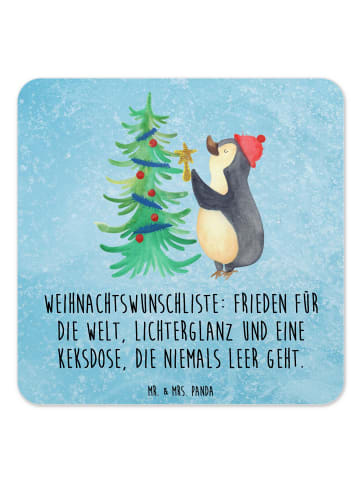 Mr. & Mrs. Panda Untersetzer Set Pinguin Weihnachtsbaum mit Spruch in Eisblau