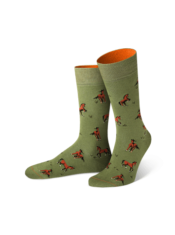 von Jungfeld Gemusterte Socken mit Pferde Icon in Grün