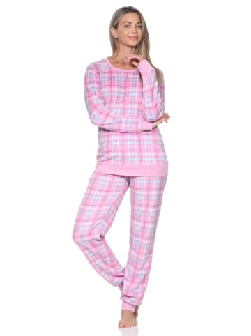 NORMANN Fleece Schlafanzug langarm Bündchen chilige optik in pink1