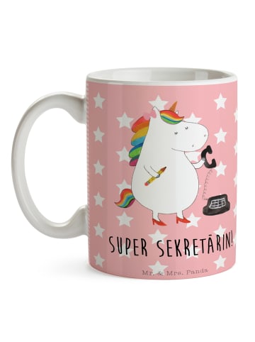 Mr. & Mrs. Panda Becher Einhorn Sekretärin mit Spruch in Rot Pastell
