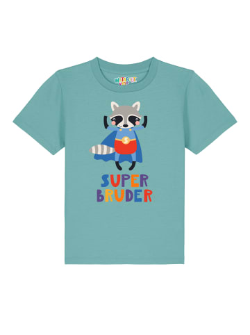 wat? Apparel T-Shirt Waschbär Superbruder in Teal Monstera