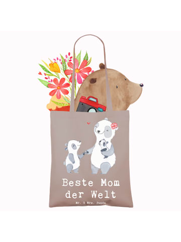 Mr. & Mrs. Panda Tote Bag Panda Beste Mom der Welt mit Spruch in Braun Pastell