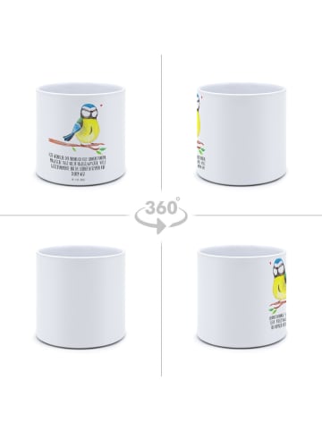 Mr. & Mrs. Panda Blumenkübel Vogel Blaumeise mit Spruch in Weiß