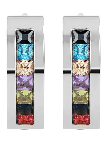 Adeliás Damen Ohrringe – Klappcreole aus Edelstahl mit Strass Steinchen in silber