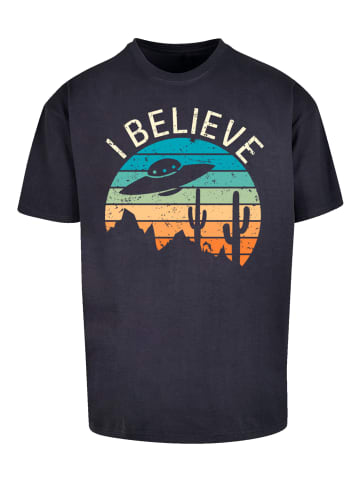 F4NT4STIC Heavy Oversize T-Shirt I Believe UFO Alien Sonnenuntergang in marineblau