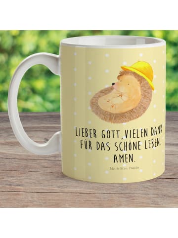 Mr. & Mrs. Panda Tasse Igel Beten mit Spruch in Gelb Pastell