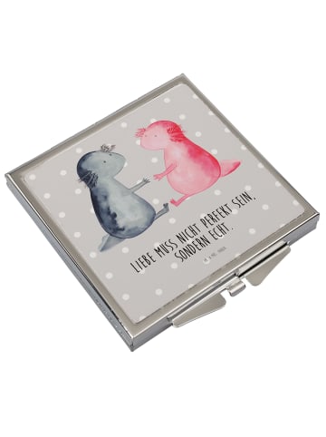 Mr. & Mrs. Panda Schminkspiegel Axolotl Liebe mit Spruch in Grau Pastell