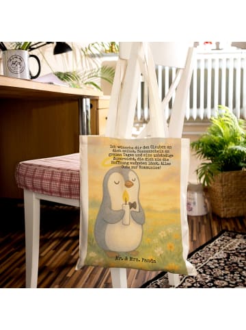Mr. & Mrs. Panda Shopping Bag Pinguin Kommunion Design mit Spruch in Weiß