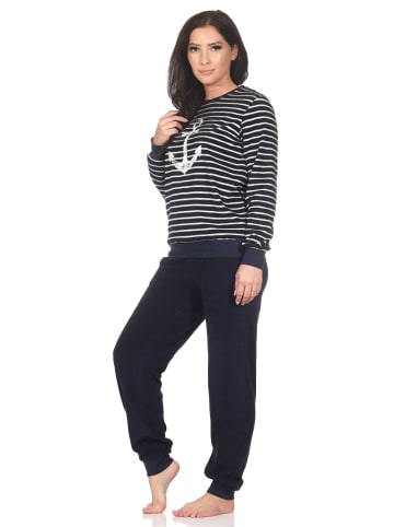 NORMANN Frottee Schlafanzug langarm Bündchen Maritime Optik - 87215 in marine