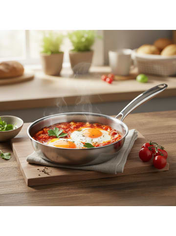 Stoneline PURE Edelstahl Pfanne 20 cm | mit Deckel in Silber