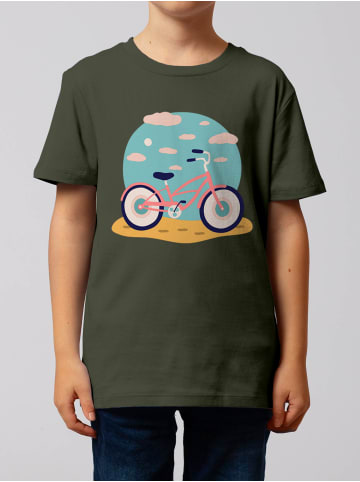 wat? Apparel T-Shirt Fahrrad am Strand in Khaki