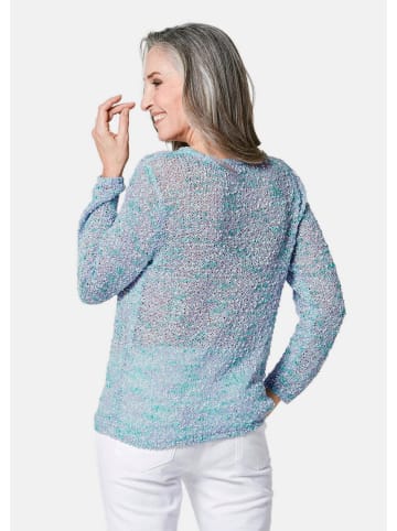 GOLDNER Kurzgröße:  Effektvoller locker gestrickter Bändchengarnpullover in hellblau