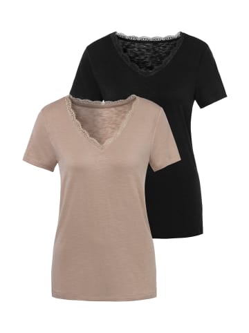 LASCANA T-Shirt in schwarz, beige