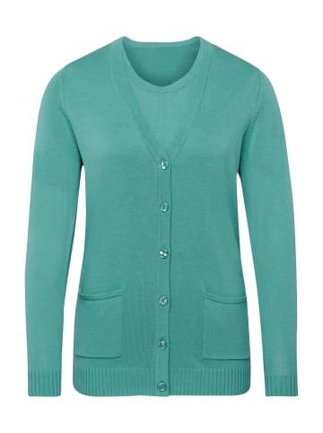 GOLDNER Kurzgröße:  Strickset aus Jacke, Halbarmpullover in eukalyptus