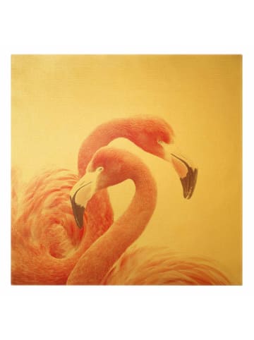 WALLART Leinwandbild Gold - Zwei Flamingos in Pink