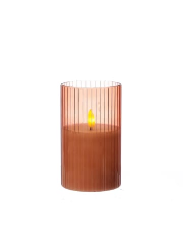 MARELIDA LED Kerze im Glas Windlicht mit Rillen H: 12,5cm in rosa