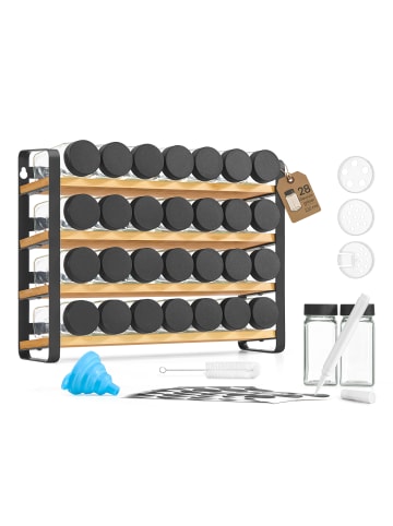 SONGMICS Gewürzregal Bystro in Schwarz-Naturfarben - (B)35 x (H)26 x (T)9 cm