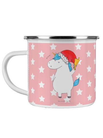 Mr. & Mrs. Panda Camping Emaille Tasse Einhorn Weihnachtsmann oh... in Rot Pastell