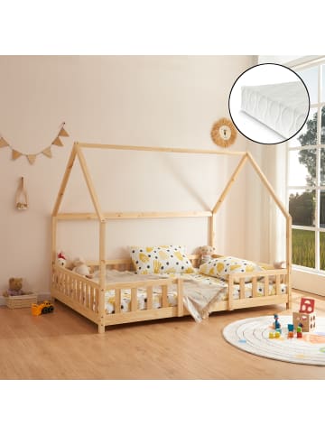 en.casa Kinderbett Sisimiut mit Matratze in Beige (L)200cm (B)120cm