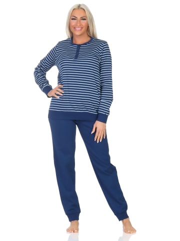 NORMANN Interlock Schlafanzug langarm Bündchen Streifenoptik - 87370 in marine
