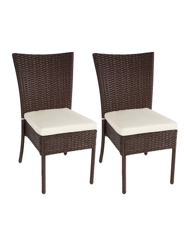 MCW 2er-Set Poly-Rattan Stuhl G19, Braun, Kissen creme