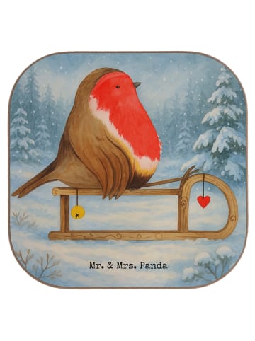 Mr. & Mrs. Panda Untersetzer für Gläser Rotkehlchen Schlitten De... in Weiß