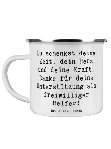 Mr. & Mrs. Panda Camping Emaille Tasse Spruch Freiwilliger Dank ... in Weiß