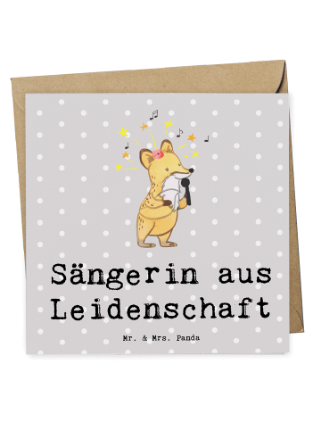 Mr. & Mrs. Panda Grußkarte Sängerin Leidenschaft mit Spruch in Grau Pastell