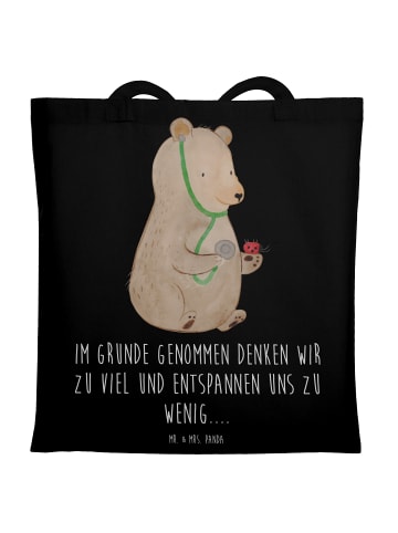 Mr. & Mrs. Panda Jutebeutel Bär Arzt mit Spruch in Schwarz
