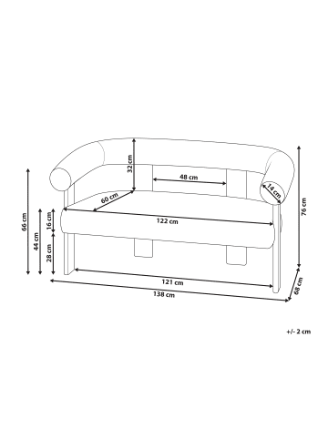 Beliani 2-Sitzer Sofa ILBRO in Schwarz/Heller Holzfarbton - (W) 138 x (H) 76 x (L) 68 cm