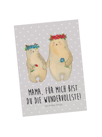 Mr. & Mrs. Panda Postkarte Bären mit Blumenkranz mit Spruch in Grau Pastell