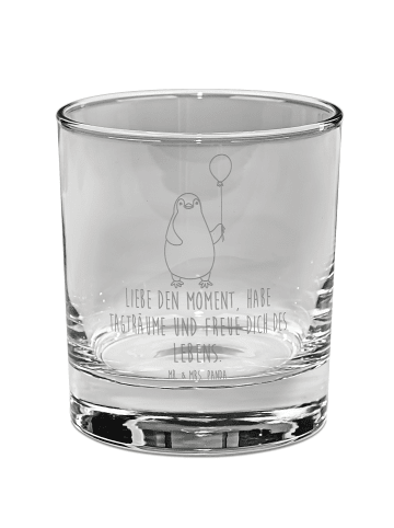 Mr. & Mrs. Panda Whiskey Glas Pinguin Luftballon mit Spruch in Transparent