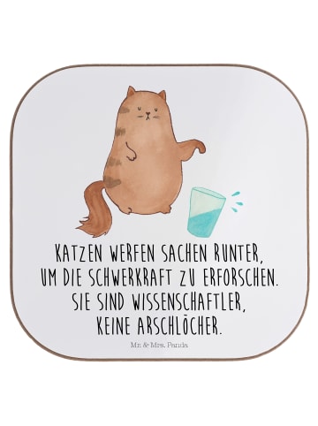 Mr. & Mrs. Panda Tassenuntersetzer Katze Wasserglas mit Spruch in Weiß