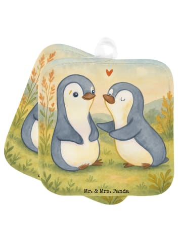 Mr. & Mrs. Panda Topfuntersetzer Pinguine trösten Design ohne Sp... in Weiß