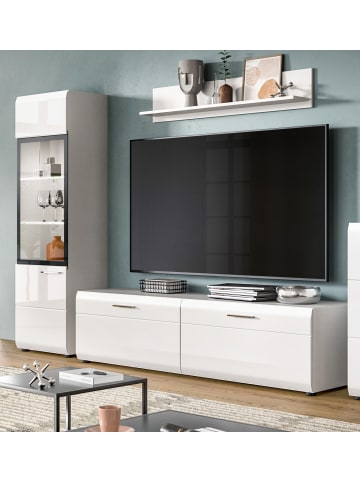 Inn.Furn Wohnwand weiß Hochglanz 3-teilig 220 cm, Schrankwand mit viel Stauraum