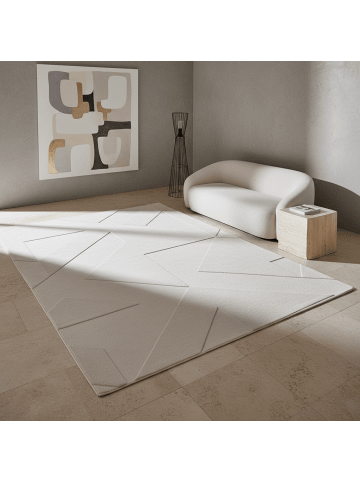 KADIMA DESIGN Teppich Kurzflor Waschbar Geometrisch LAVAREDO Strapazierfähig in Creme